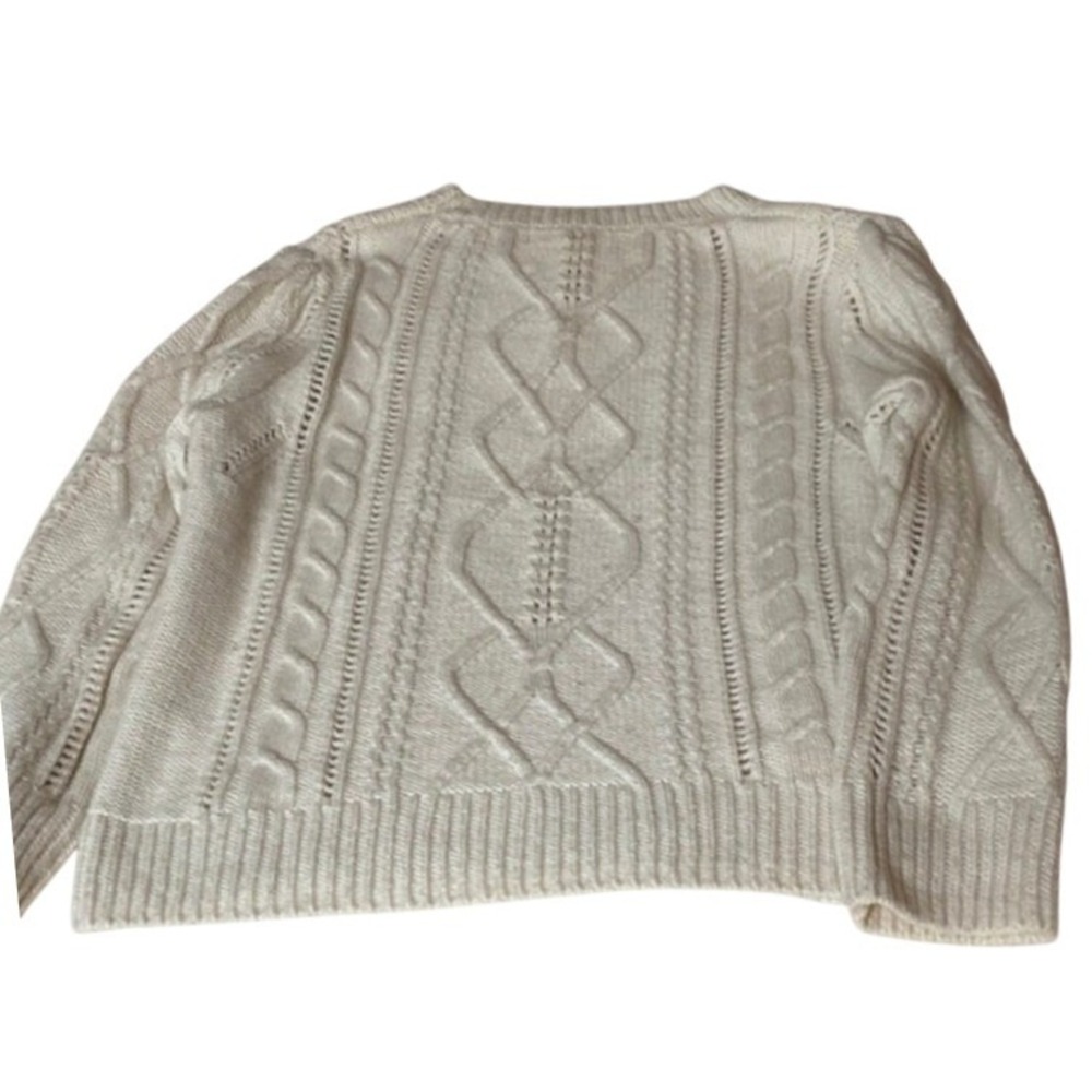 Veronica Beard Womens Cable Knit Crew Neck Sweater M Cream Wool Cozy Fisherman - Picture 3 of 4